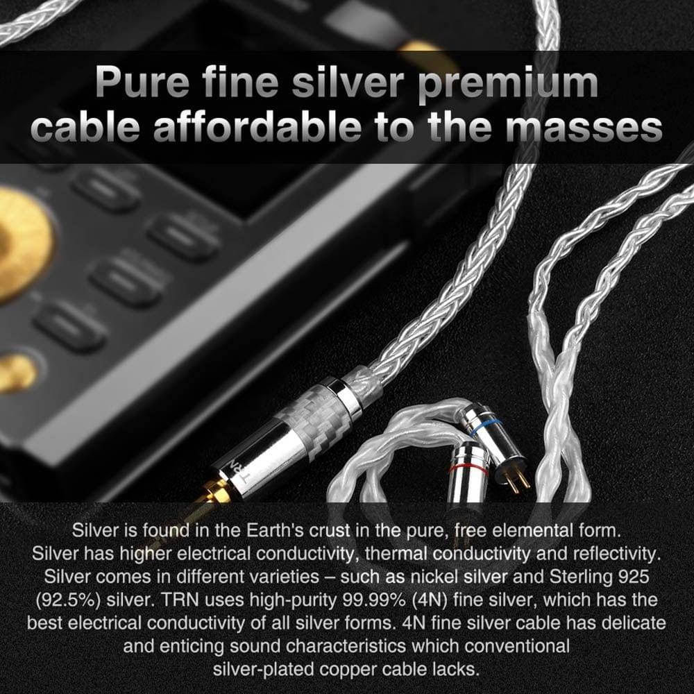 TRN T3 8 Core Pure Silver Cable 3.5mm 0.75mm 2Pin Upgrade - 2