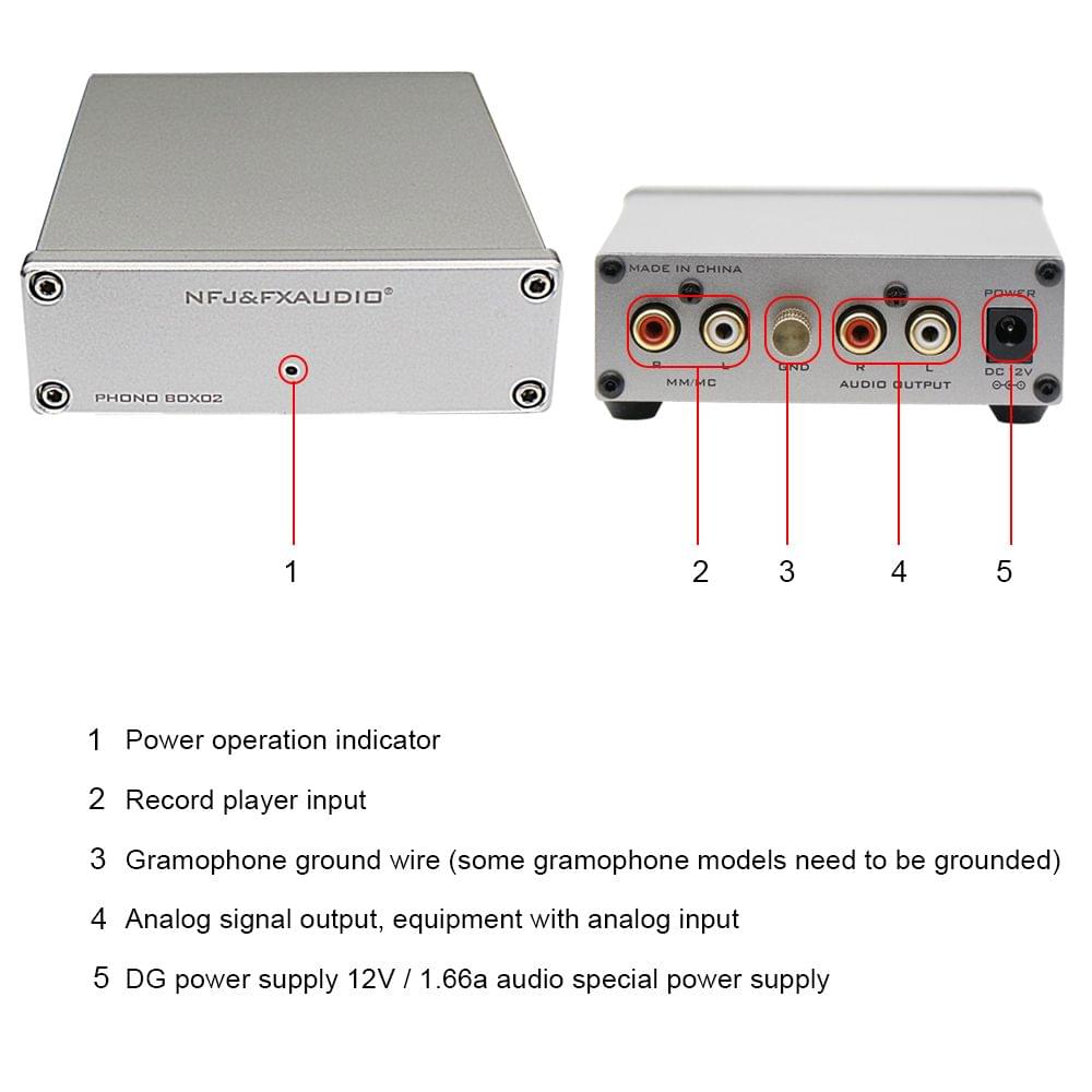 FX-AUDIO BOX-02 Hi-Fi Mini MM&MC Audio Amplifier for Record - EU Plug