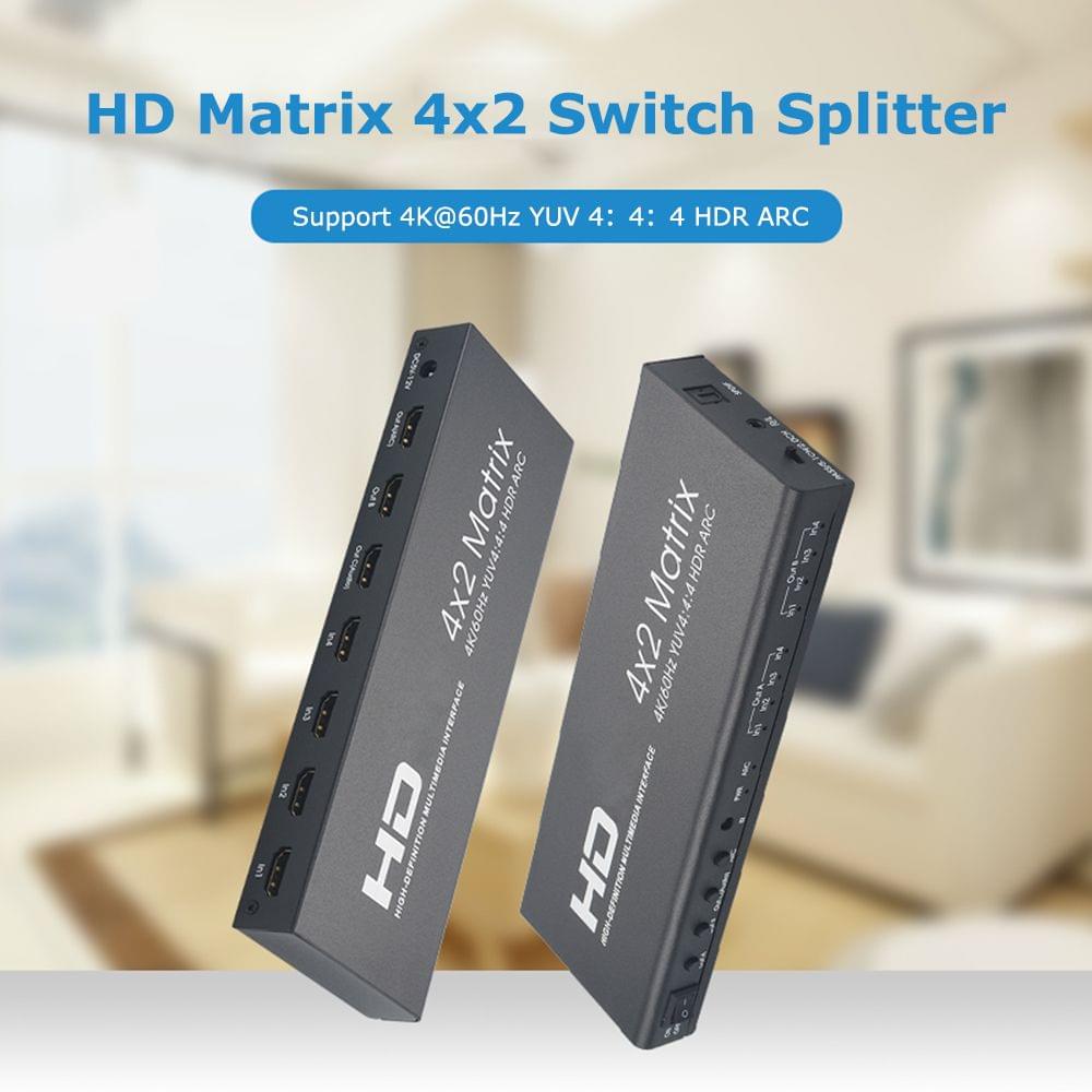 HD Matrix 4x2 Switch Splitter 4K@60Hz HD 2.0 Matrix with - US Plug