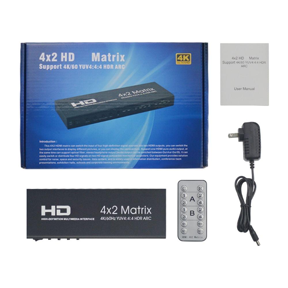 HD Matrix 4x2 Switch Splitter 4K@60Hz HD 2.0 Matrix with - US Plug