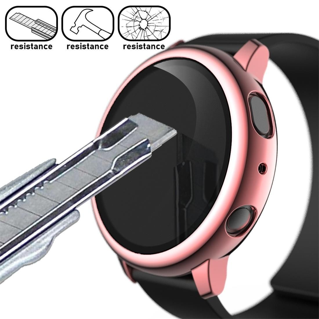 For Samsung Galaxy Watch Active 2 44mm Electroplate PC Protective Case with Tempered Glass Film (Gold)