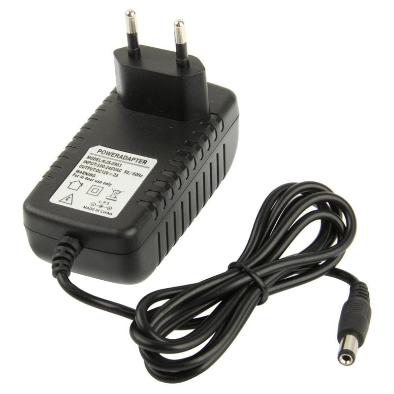 High Quality EU Plug AC 100-240V to DC 12V 2A Power Adapter, Tips: 5.5 x 2.1mm, Cable Length: 1m (Black)