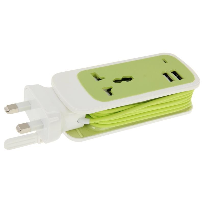 UK Plug Colorful 3 in 1 Dual USB Universal Power Socket, 2.1A Output, Cable Length: 1.5M (Blue)
