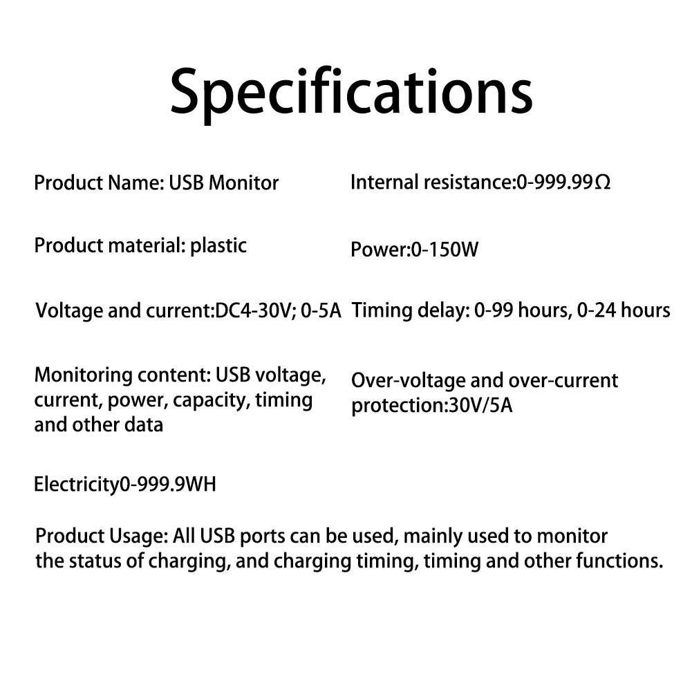 USB Current Voltage Tester Digital Display DC 4-30V 0-150W Testing Tools
