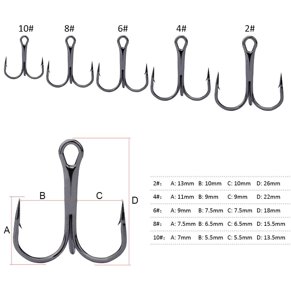 50PCS Fishing Treble Hooks 2#/4#/6#/8#/10# Barbed Treble - 2