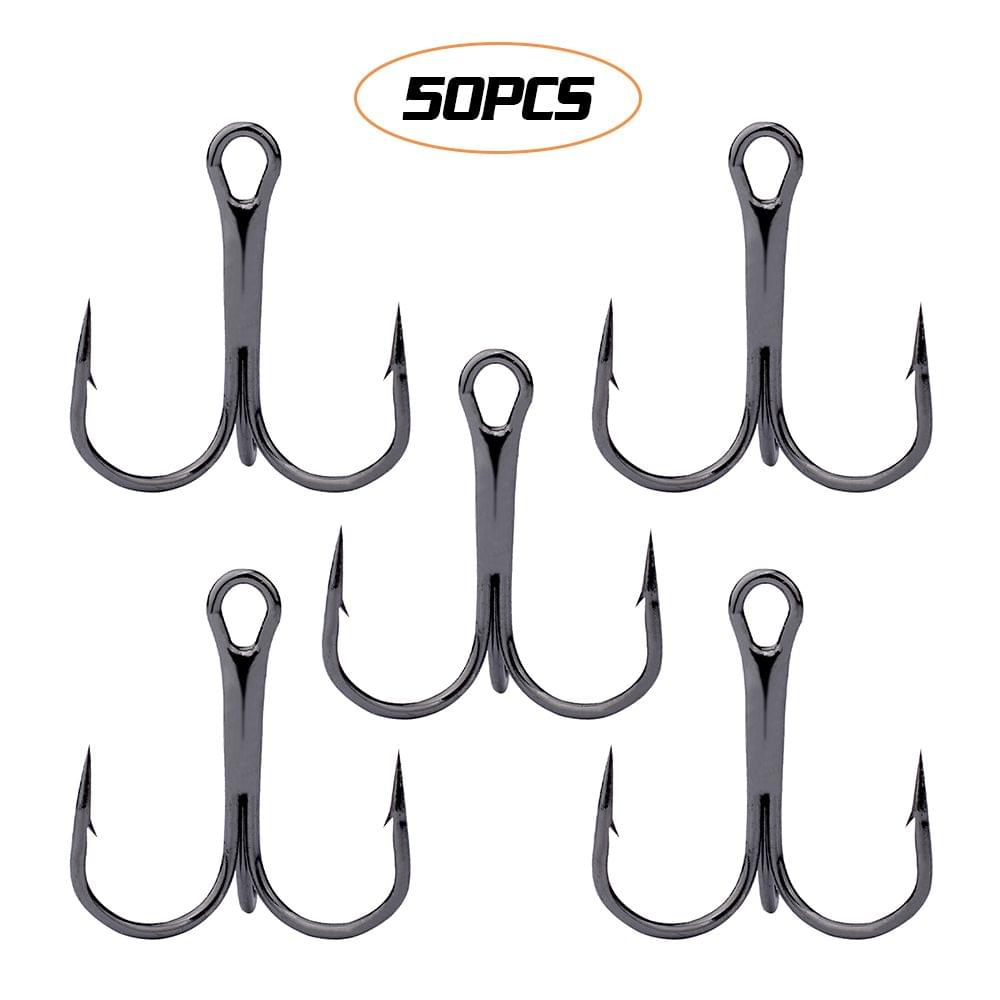 50PCS Fishing Treble Hooks 2#/4#/6#/8#/10# Barbed Treble - 2