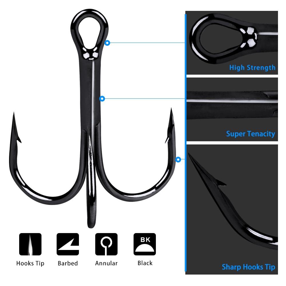 50PCS Fishing Treble Hooks 2#/4#/6#/8#/10# Barbed Treble - 2