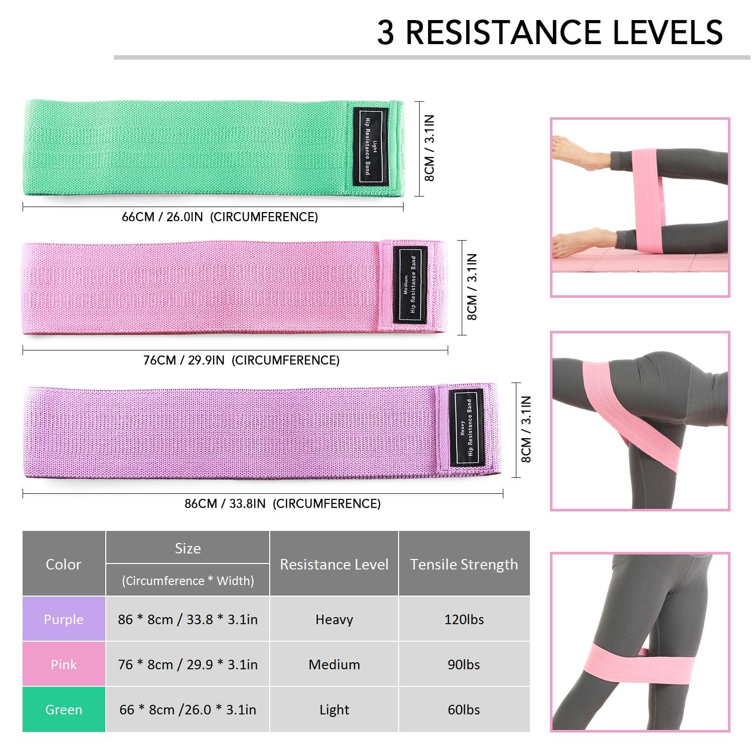 3pcs Booty Bands Fabric Resistance Glute Bands for Legs and