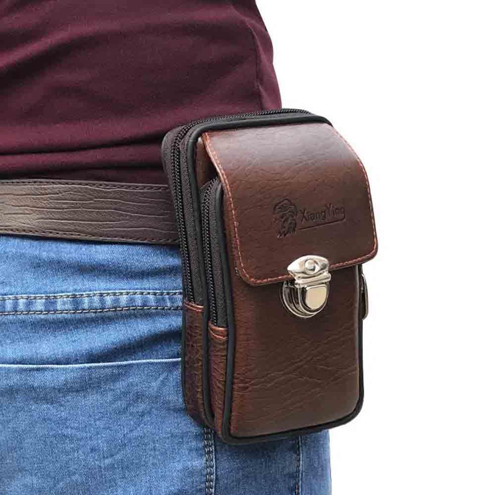 Mini Men Faux Leather Zipper Tactical Belt Pouch Waist Bag