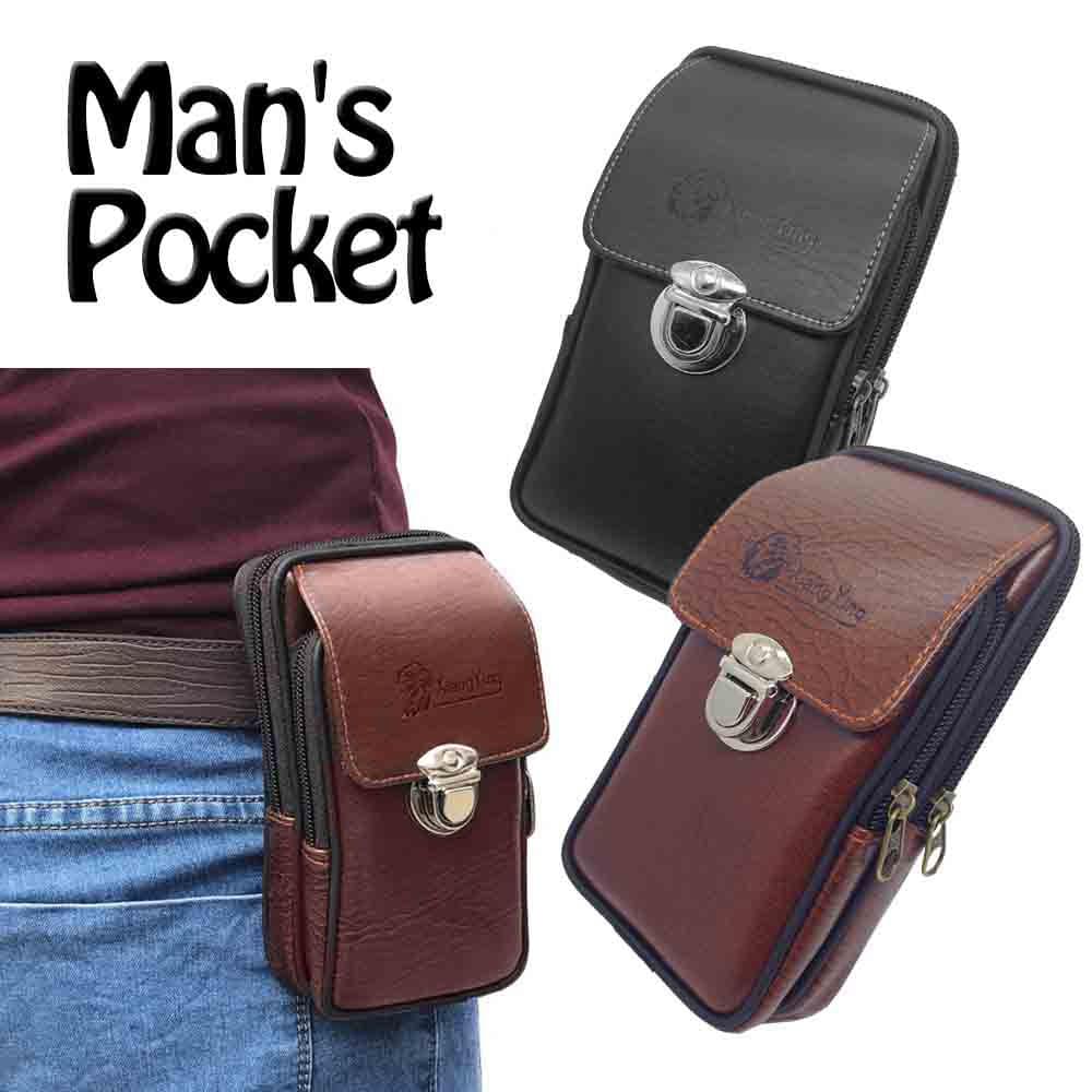 Mini Men Faux Leather Zipper Tactical Belt Pouch Waist Bag